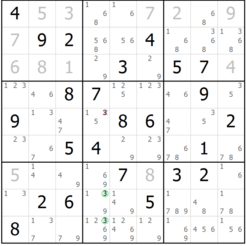 Position des candidats pour la solution de la Gr 70 page 73 du magazine de sudoku Virtuose n° 112