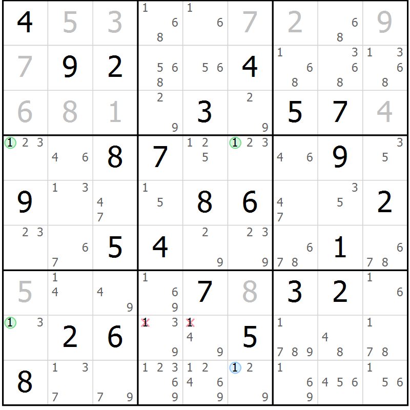 Position des candidats pour la solution de la Gr 70 page 73 du magazine de sudoku Virtuose n° 112