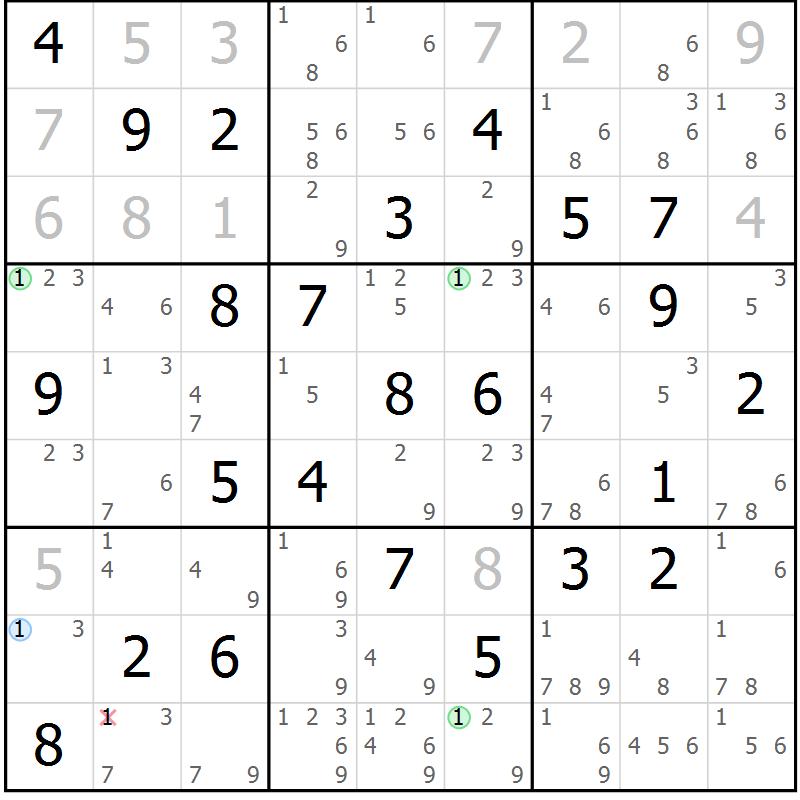 Position des candidats pour la solution de la Gr 70 page 73 du magazine de sudoku Virtuose n° 112