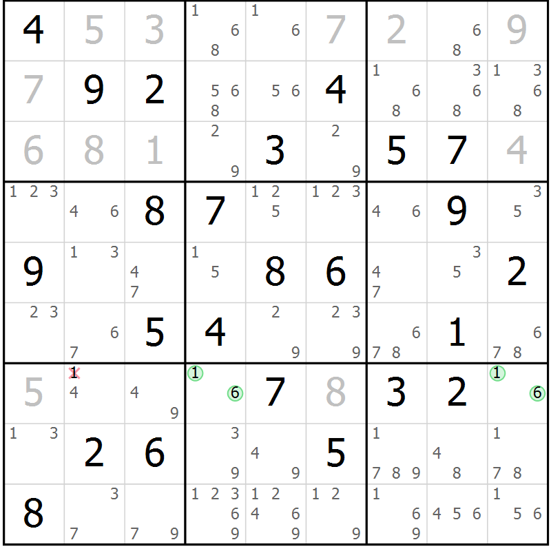 Position des candidats pour la solution de la Gr 70 page 73 du magazine de sudoku Virtuose n° 112