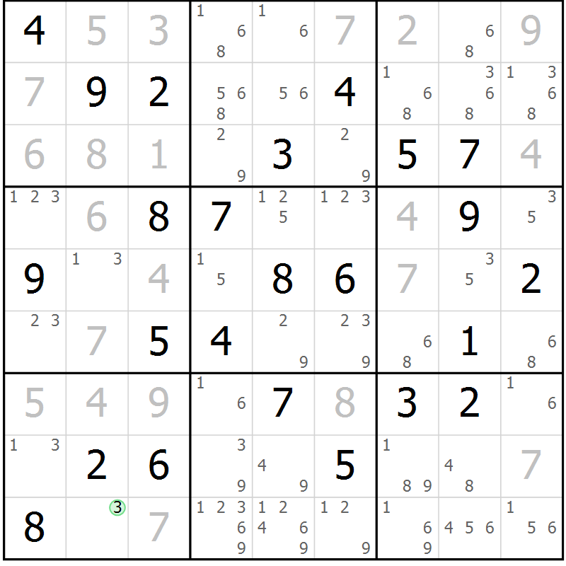 Position des candidats pour la solution de la Gr 70 page 73 du magazine de sudoku Virtuose n° 112