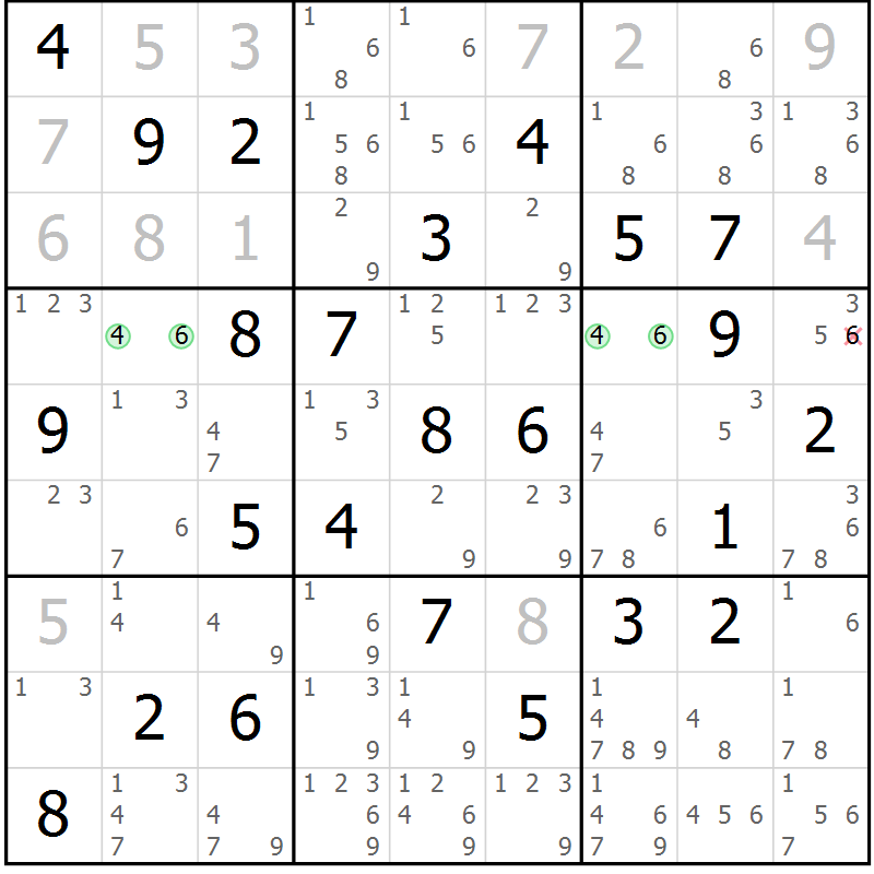 Position des candidats pour la solution de la Gr 70 page 73 du magazine de sudoku Virtuose n° 112