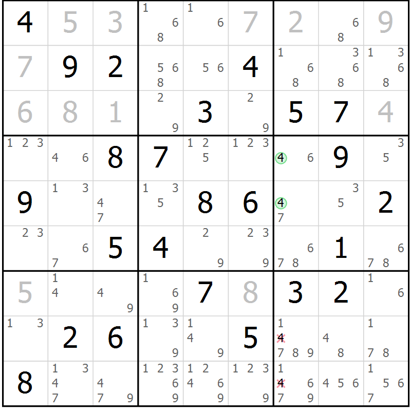 Position des candidats pour la solution de la Gr 70 page 73 du magazine de sudoku Virtuose n° 112