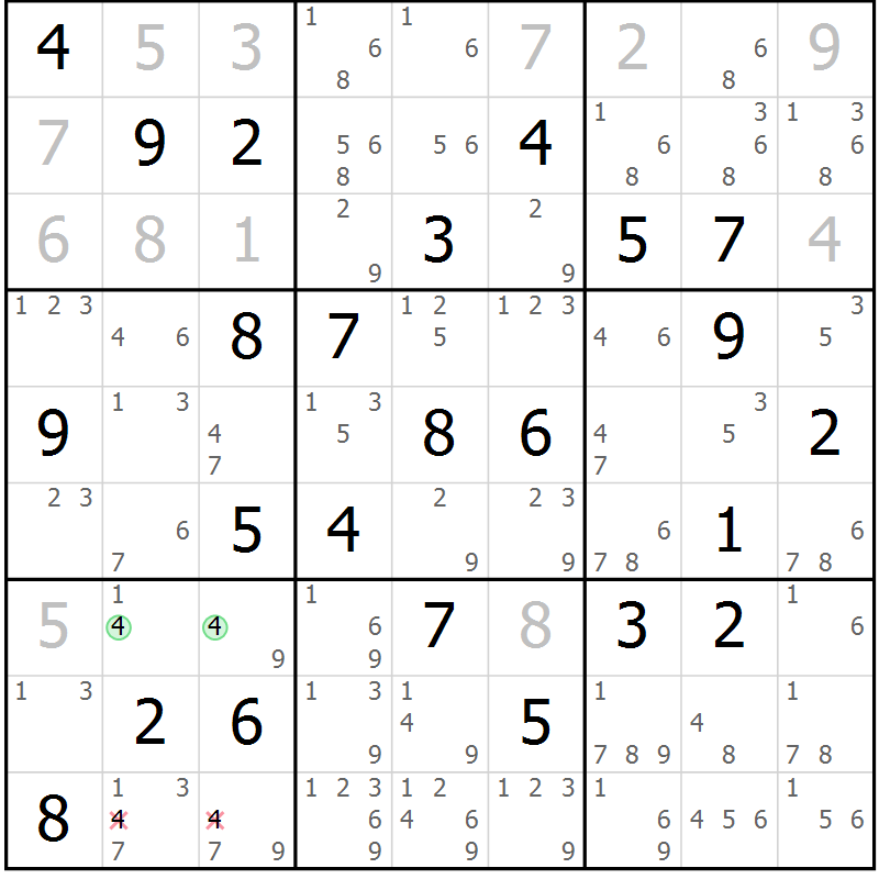 Position des candidats pour la solution de la Gr 70 page 73 du magazine de sudoku Virtuose n° 112