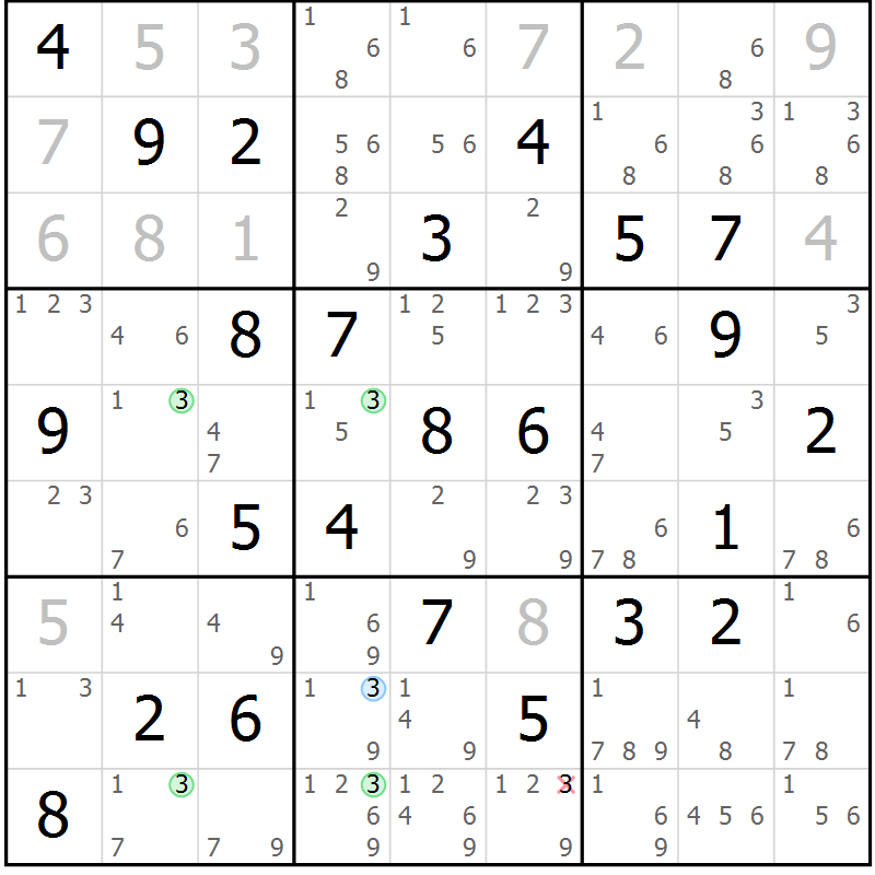 Position des candidats pour la solution de la Gr 70 page 73 du magazine de sudoku Virtuose n° 112