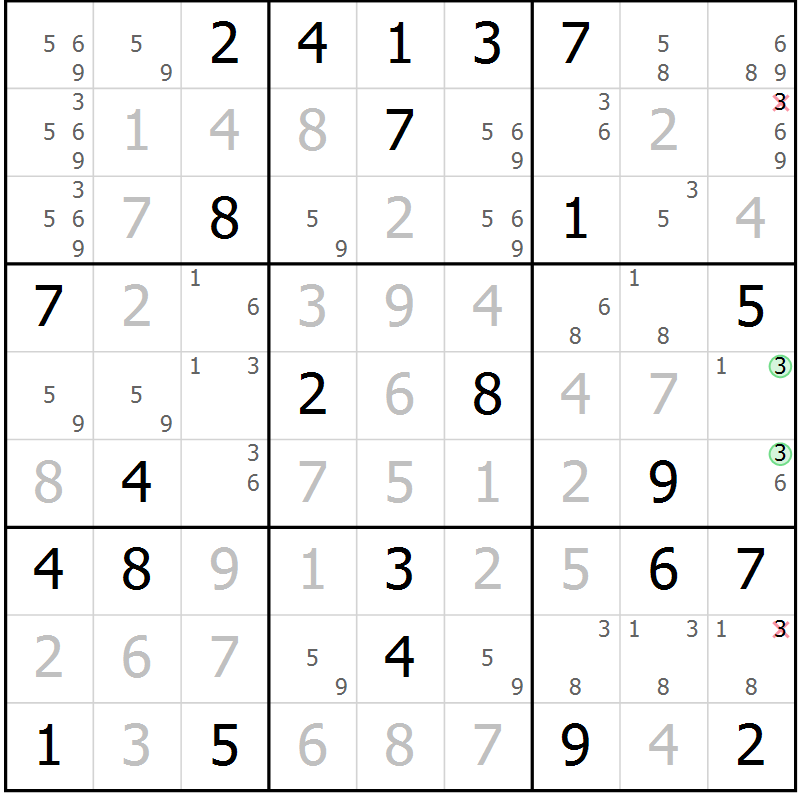 Position des candidats pour la solution de la Gr 71 page 74 du magazine de sudoku Virtuose n° 112