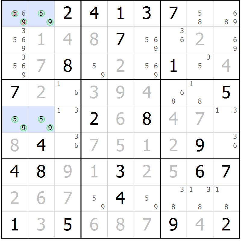 Position des candidats pour la solution de la Gr 71 page 74 du magazine de sudoku Virtuose n° 112