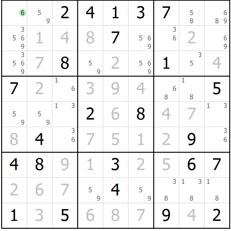 Position des candidats pour la solution de la Gr 71 page 74 du magazine de sudoku Virtuose n° 112