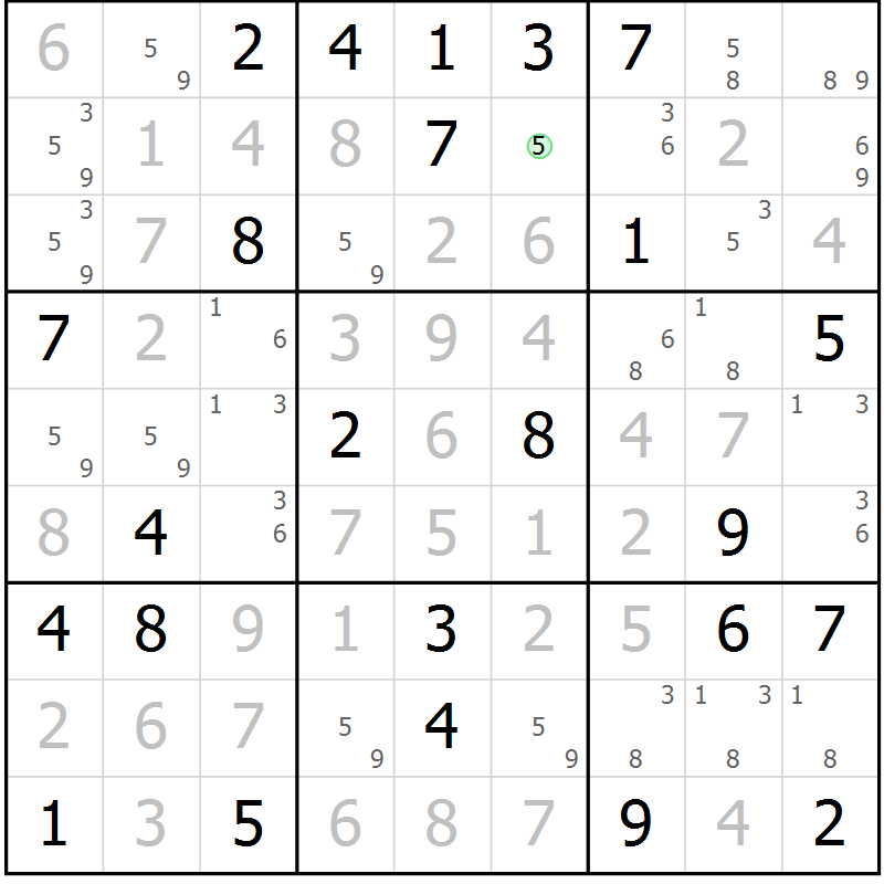 Position des candidats pour la solution de la Gr 71 page 74 du magazine de sudoku Virtuose n° 112