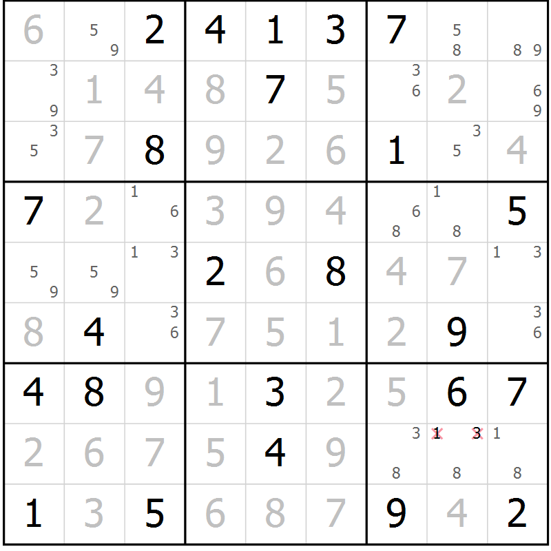 Position des candidats pour la solution de la Gr 71 page 74 du magazine de sudoku Virtuose n° 112