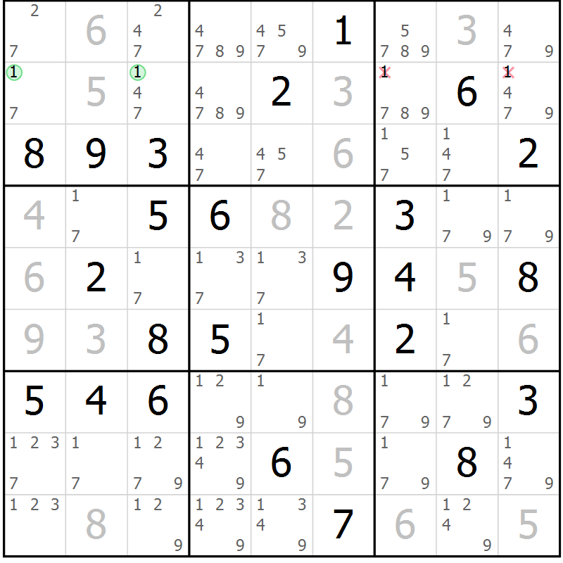 Position des candidats pour la solution de la Gr 72 page 75 du magazine de sudoku Virtuose n° 112