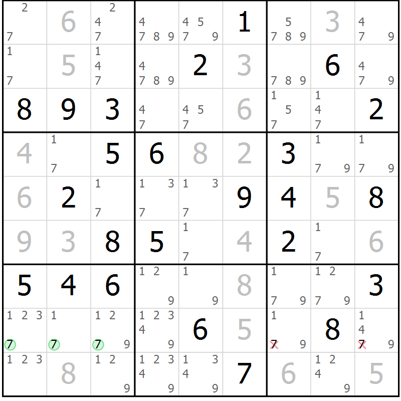 Position des candidats pour la solution de la Gr 72 page 75 du magazine de sudoku Virtuose n° 112