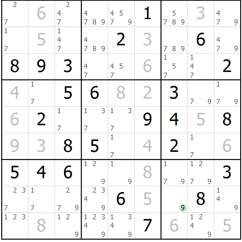 Position des candidats pour la solution de la Gr 72 page 75 du magazine de sudoku Virtuose n° 112