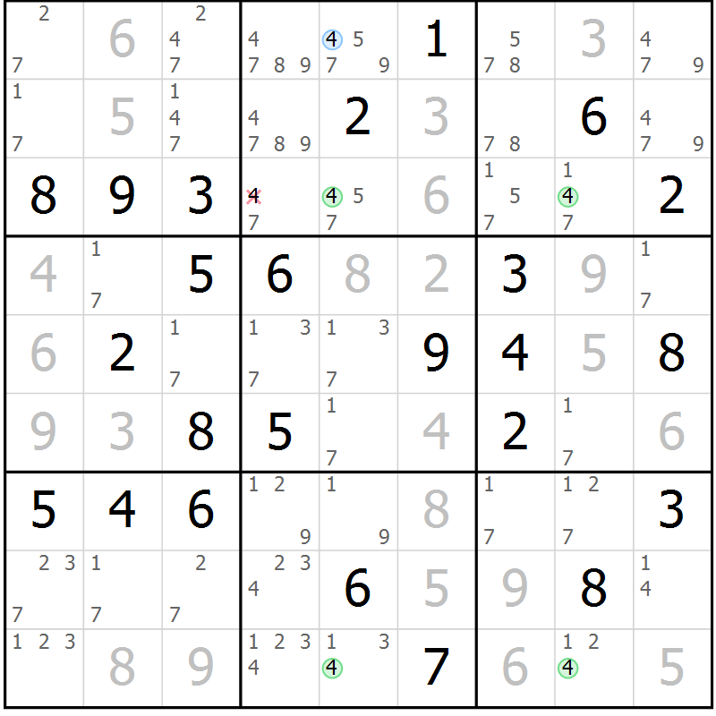 Position des candidats pour la solution de la Gr 72 page 75 du magazine de sudoku Virtuose n° 112