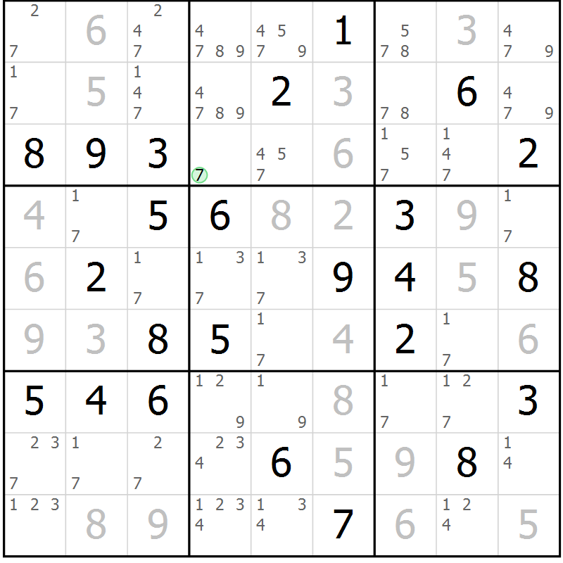 Position des candidats pour la solution de la Gr 72 page 75 du magazine de sudoku Virtuose n° 112