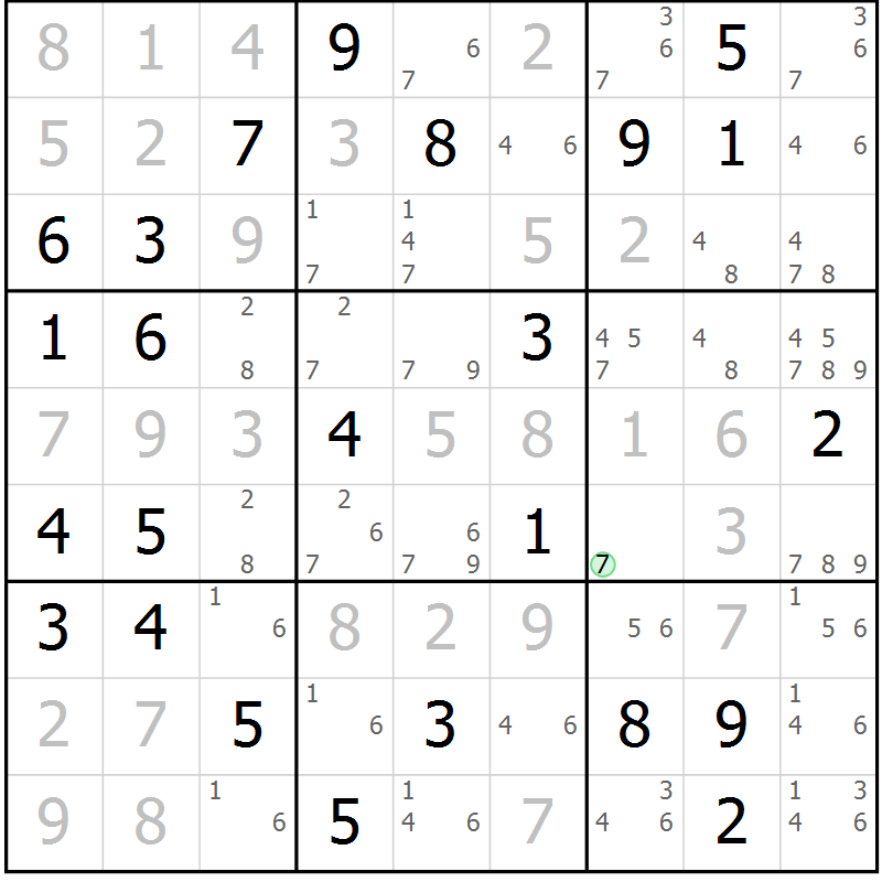 Position des candidats pour la solution de la Gr 73 page 76 du magazine de sudoku Virtuose n° 112