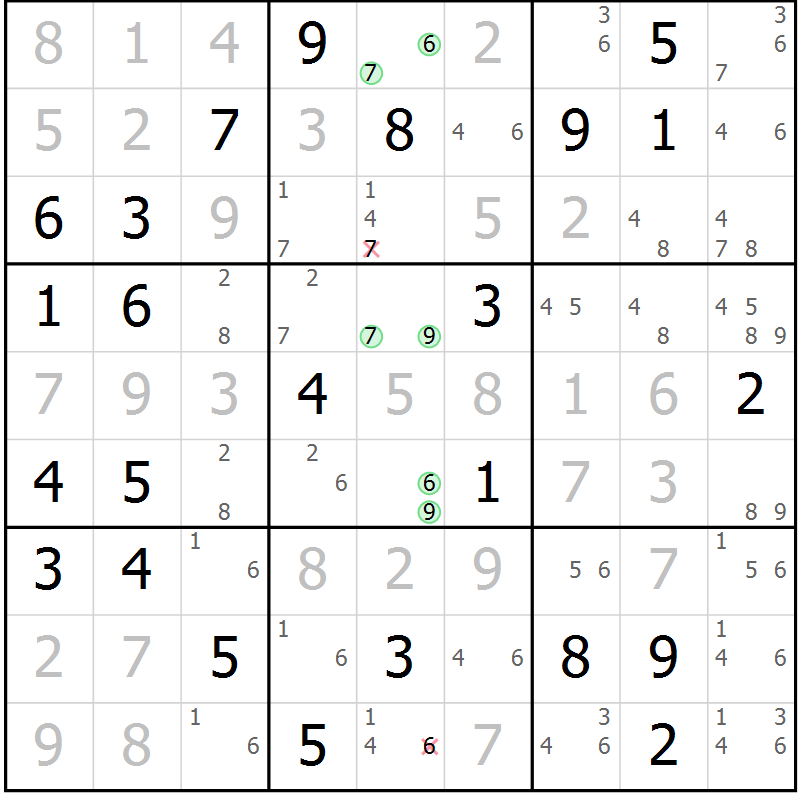 Position des candidats pour la solution de la Gr 73 page 76 du magazine de sudoku Virtuose n° 112
