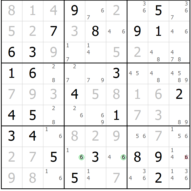 Position des candidats pour la solution de la Gr 73 page 76 du magazine de sudoku Virtuose n° 112