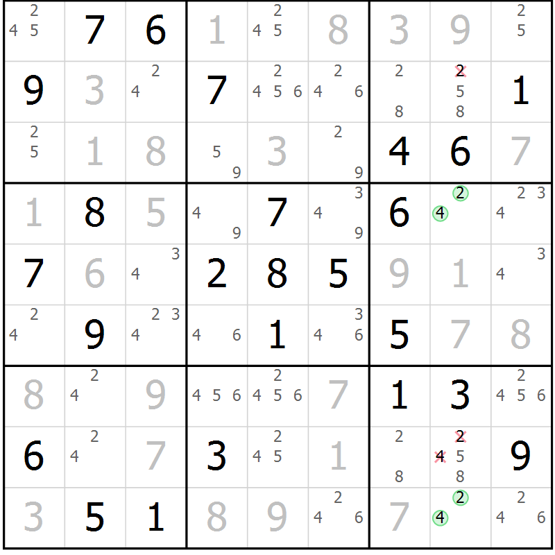 Position des candidats pour la solution de la Gr 74 page 77 du magazine de sudoku Virtuose n° 112