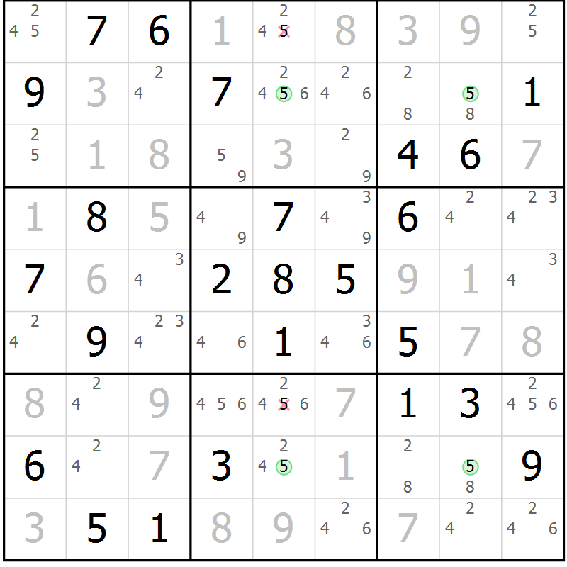 Position des candidats pour la solution de la Gr 74 page 77 du magazine de sudoku Virtuose n° 112