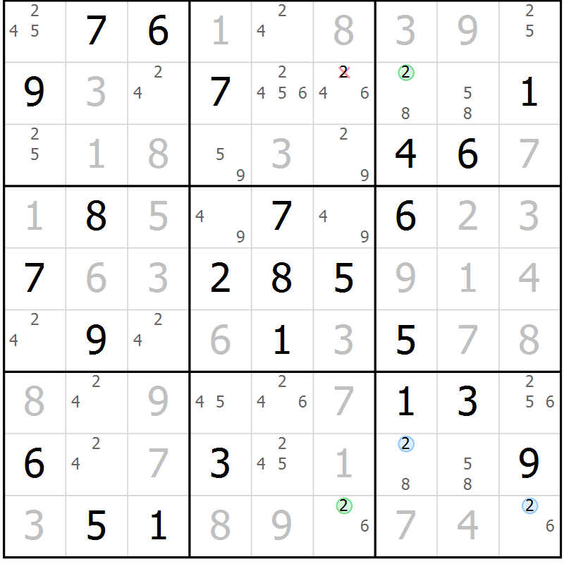 Position des candidats pour la solution de la Gr 74 page 77 du magazine de sudoku Virtuose n° 112