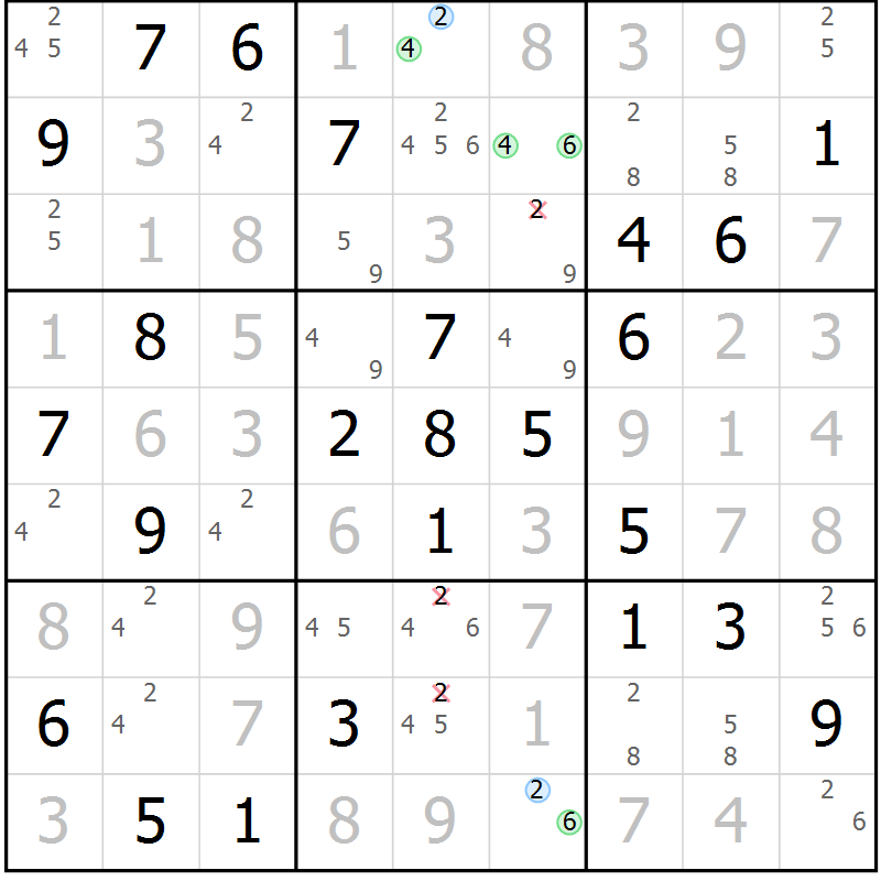 Position des candidats pour la solution de la Gr 74 page 77 du magazine de sudoku Virtuose n° 112