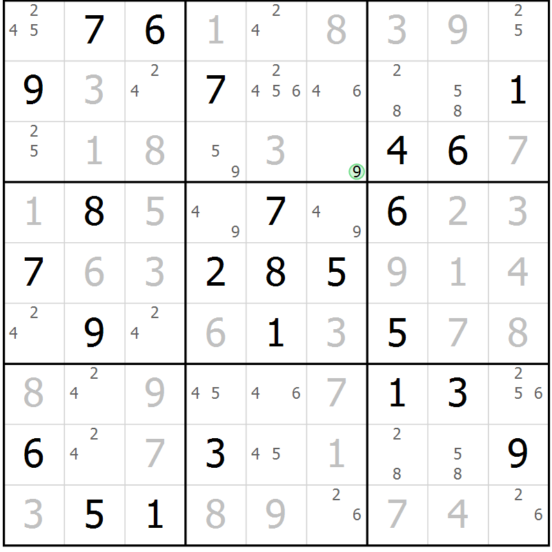 Position des candidats pour la solution de la Gr 74 page 77 du magazine de sudoku Virtuose n° 112