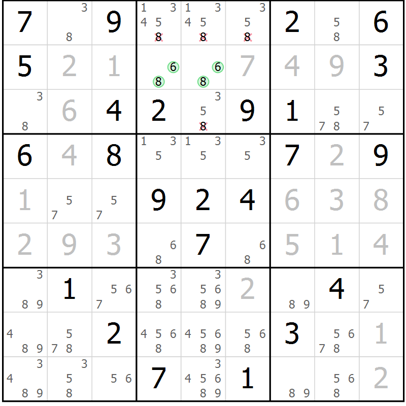 Position des candidats pour la solution de la Gr 75 page 78 du magazine de sudoku Virtuose n° 112