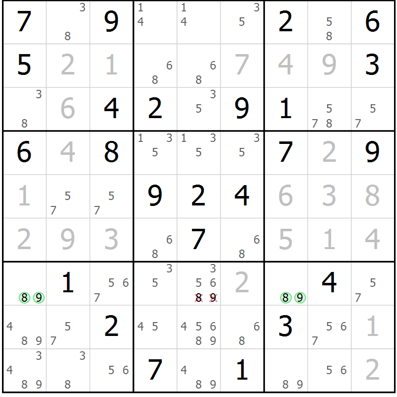 Position des candidats pour la solution de la Gr 75 page 78 du magazine de sudoku Virtuose n° 112