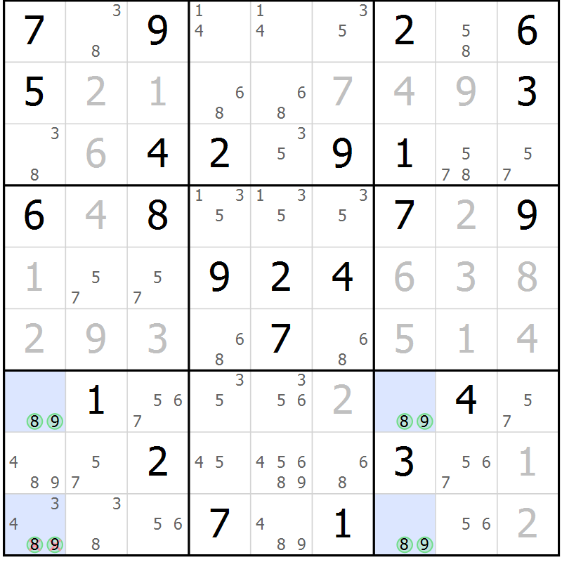 Position des candidats pour la solution de la Gr 75 page 78 du magazine de sudoku Virtuose n° 112
