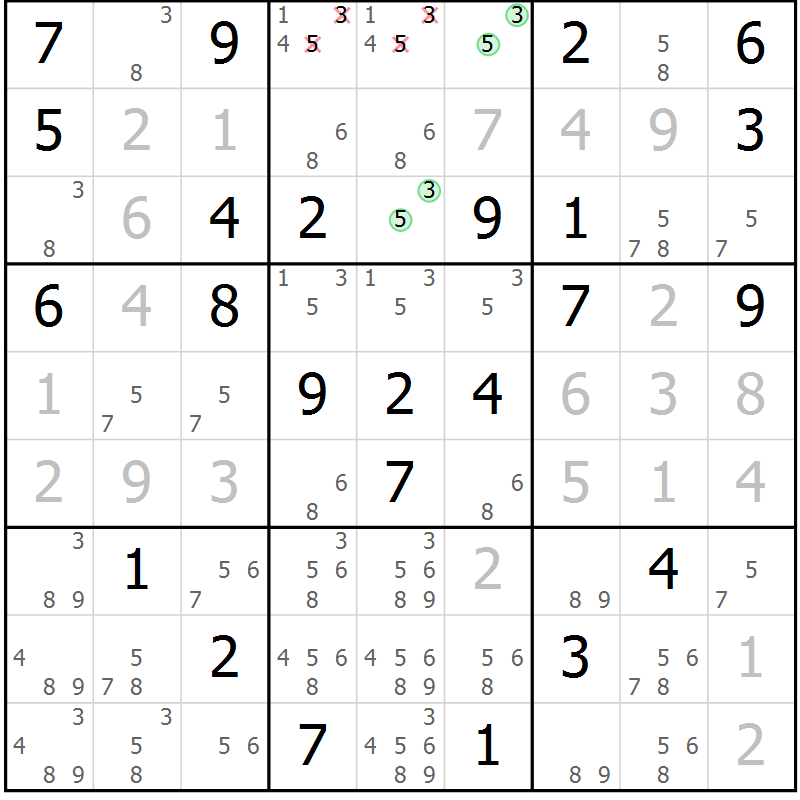 Position des candidats pour la solution de la Gr 75 page 78 du magazine de sudoku Virtuose n° 112