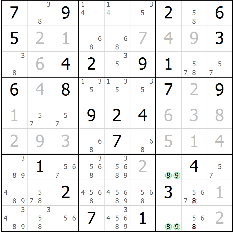 Position des candidats pour la solution de la Gr 75 page 78 du magazine de sudoku Virtuose n° 112