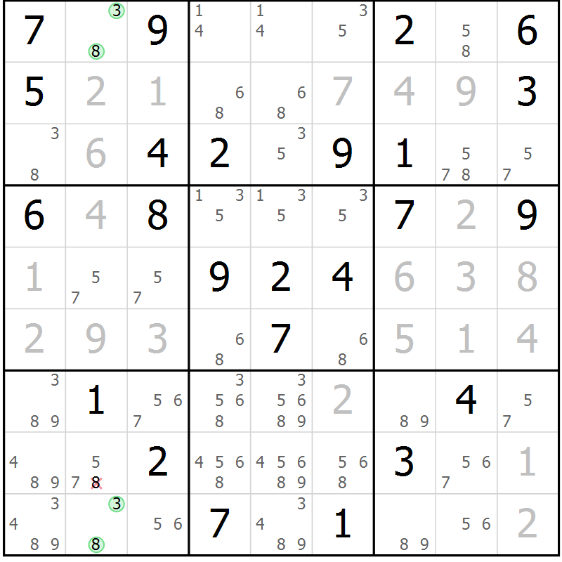 Position des candidats pour la solution de la Gr 75 page 78 du magazine de sudoku Virtuose n° 112