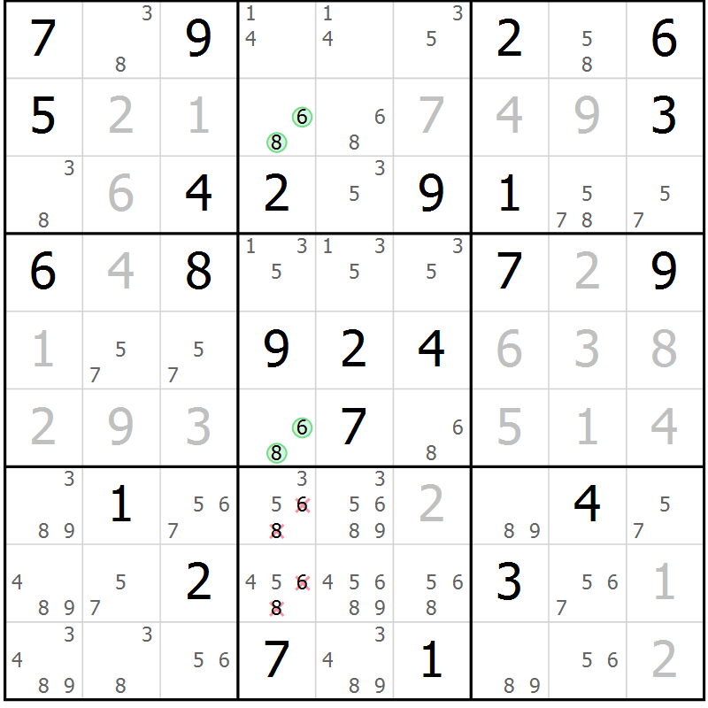 Position des candidats pour la solution de la Gr 75 page 78 du magazine de sudoku Virtuose n° 112