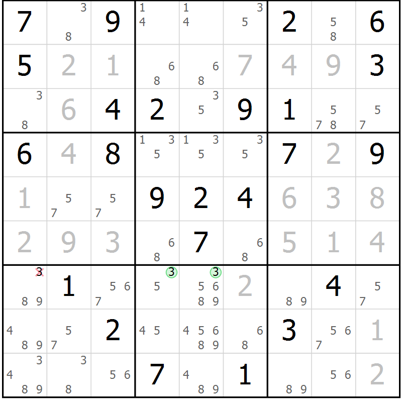 Position des candidats pour la solution de la Gr 75 page 78 du magazine de sudoku Virtuose n° 112