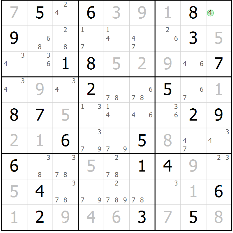Position des candidats pour la solution de la Gr 76 page 79 du magazine de sudoku Virtuose n° 112