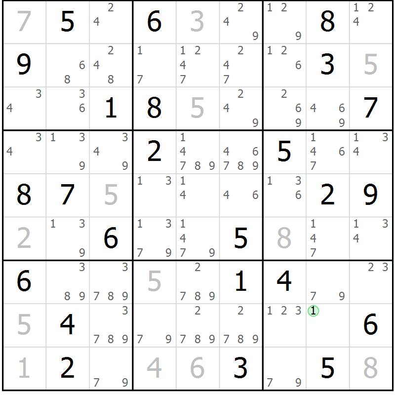 Position des candidats pour la solution de la Gr 76 page 79 du magazine de sudoku Virtuose n° 112