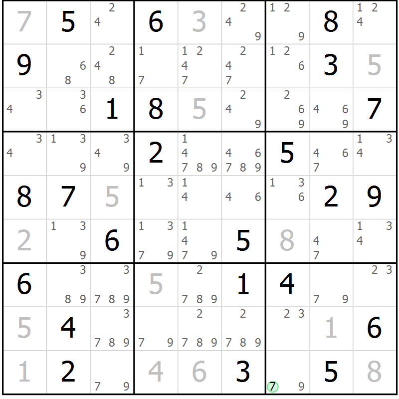 Position des candidats pour la solution de la Gr 76 page 79 du magazine de sudoku Virtuose n° 112