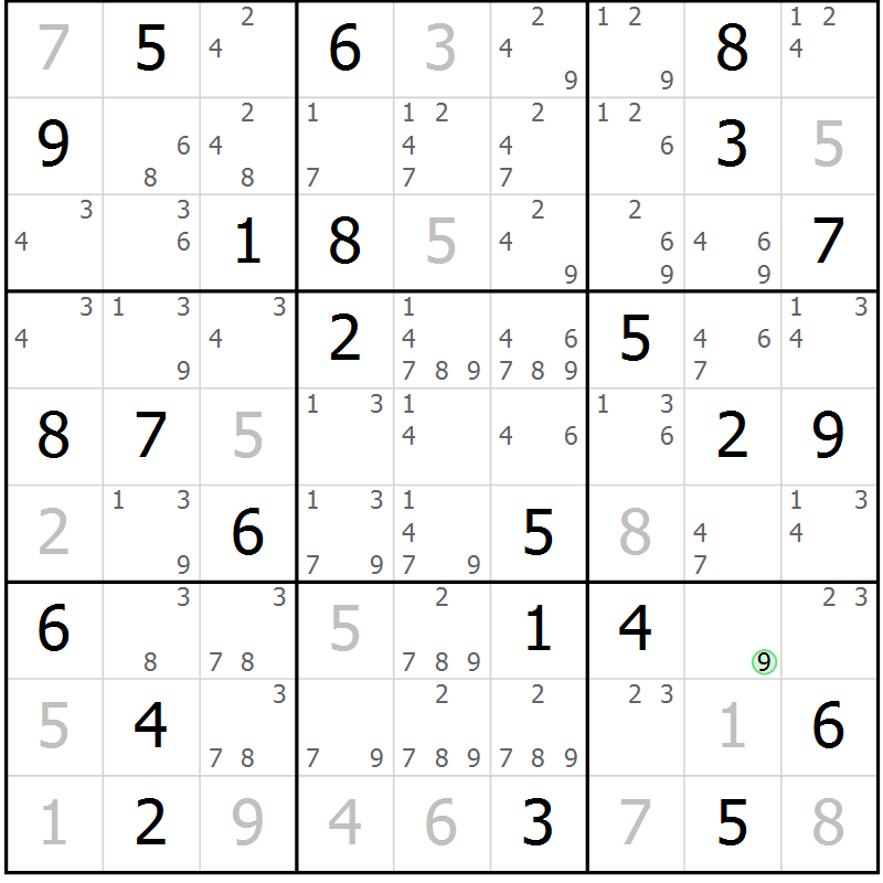 Position des candidats pour la solution de la Gr 76 page 79 du magazine de sudoku Virtuose n° 112