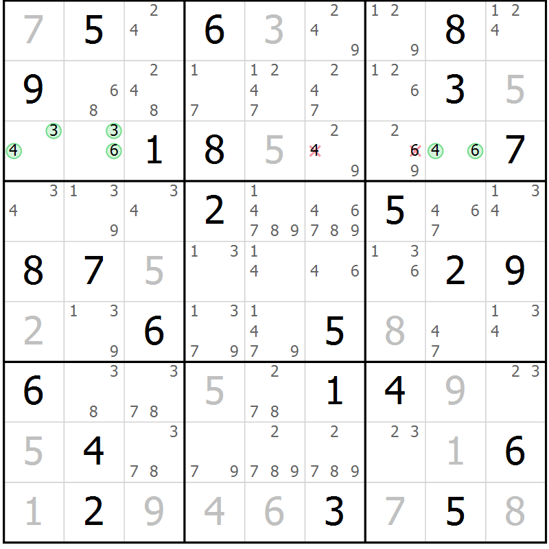 Position des candidats pour la solution de la Gr 76 page 79 du magazine de sudoku Virtuose n° 112