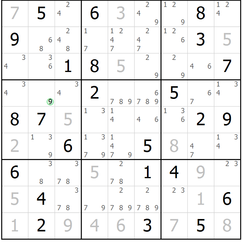 Position des candidats pour la solution de la Gr 76 page 79 du magazine de sudoku Virtuose n° 112