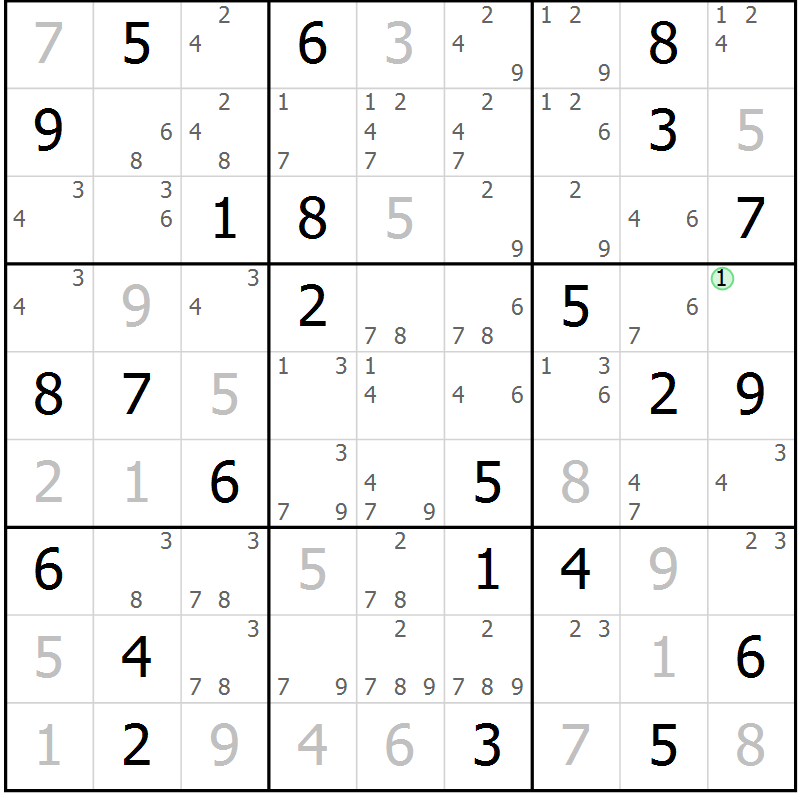 Position des candidats pour la solution de la Gr 76 page 79 du magazine de sudoku Virtuose n° 112