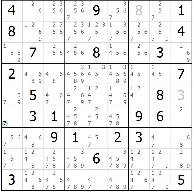 Position des candidats pour la solution de la Gr 77 page 80 du magazine de sudoku Virtuose n° 112