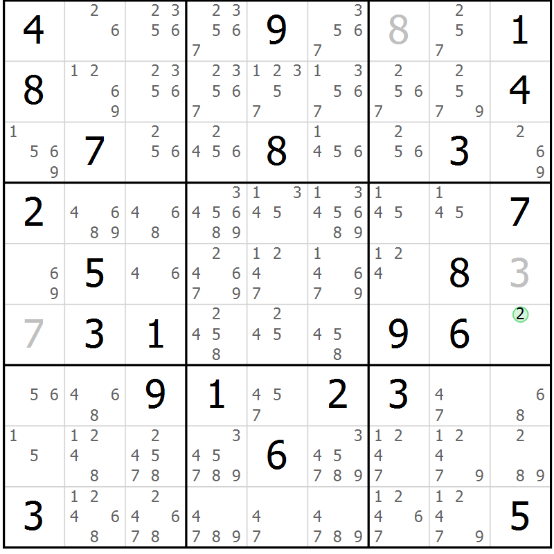 Position des candidats pour la solution de la Gr 77 page 80 du magazine de sudoku Virtuose n° 112