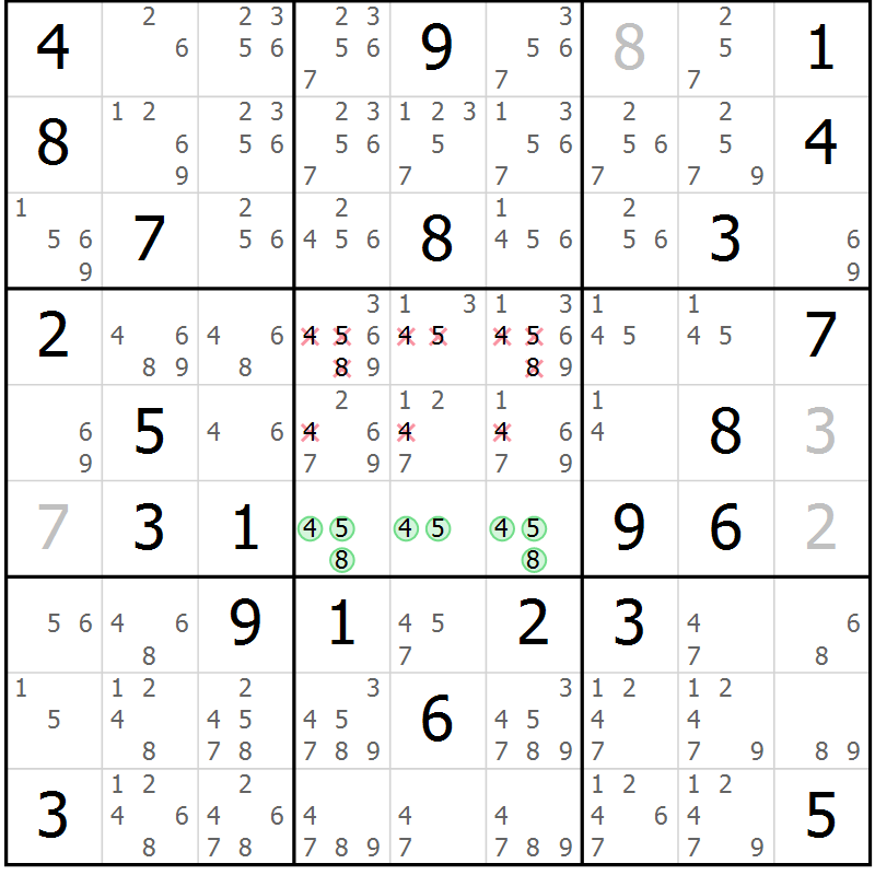 Position des candidats pour la solution de la Gr 77 page 80 du magazine de sudoku Virtuose n° 112
