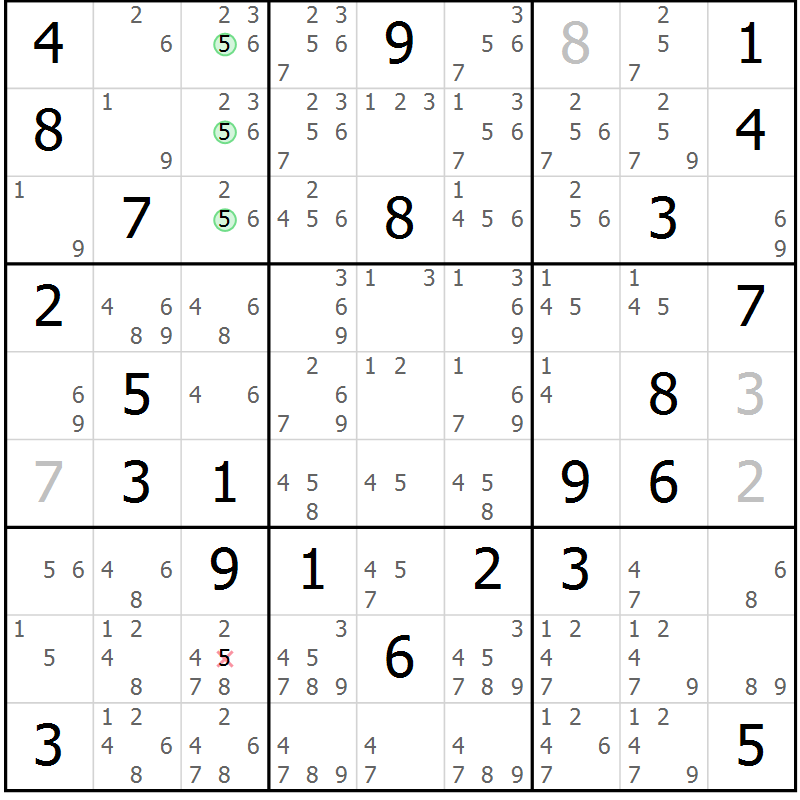 Position des candidats pour la solution de la Gr 77 page 80 du magazine de sudoku Virtuose n° 112