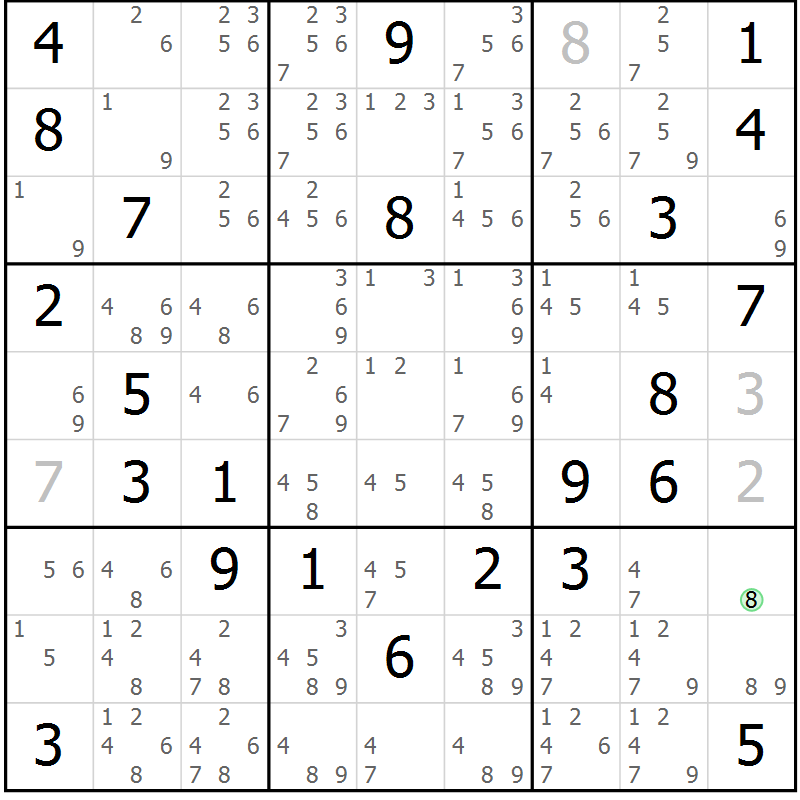 Position des candidats pour la solution de la Gr 77 page 80 du magazine de sudoku Virtuose n° 112