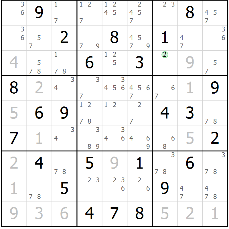 Position des candidats pour la solution de la Gr 78 page 81 du magazine de sudoku Virtuose n° 112