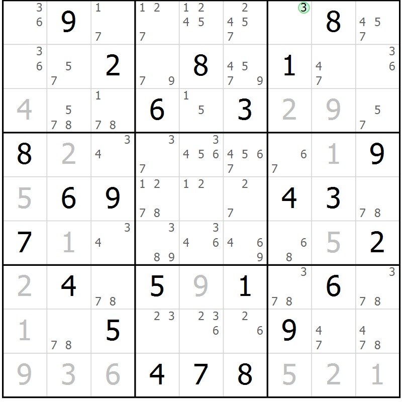Position des candidats pour la solution de la Gr 78 page 81 du magazine de sudoku Virtuose n° 112