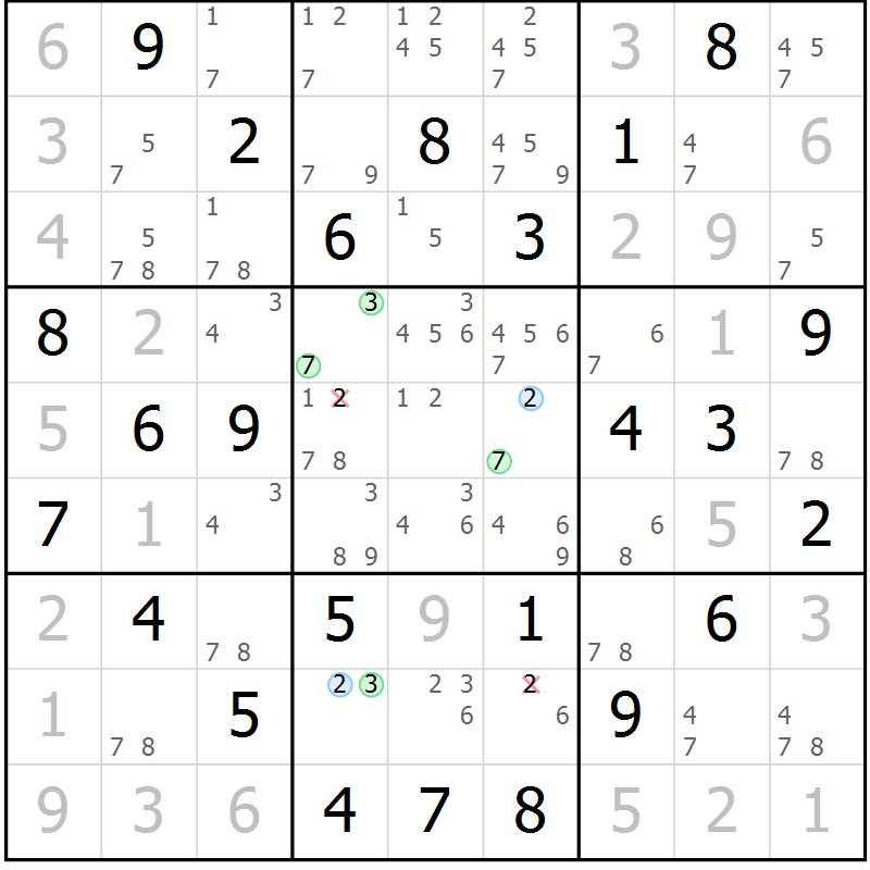 Position des candidats pour la solution de la Gr 78 page 81 du magazine de sudoku Virtuose n° 112